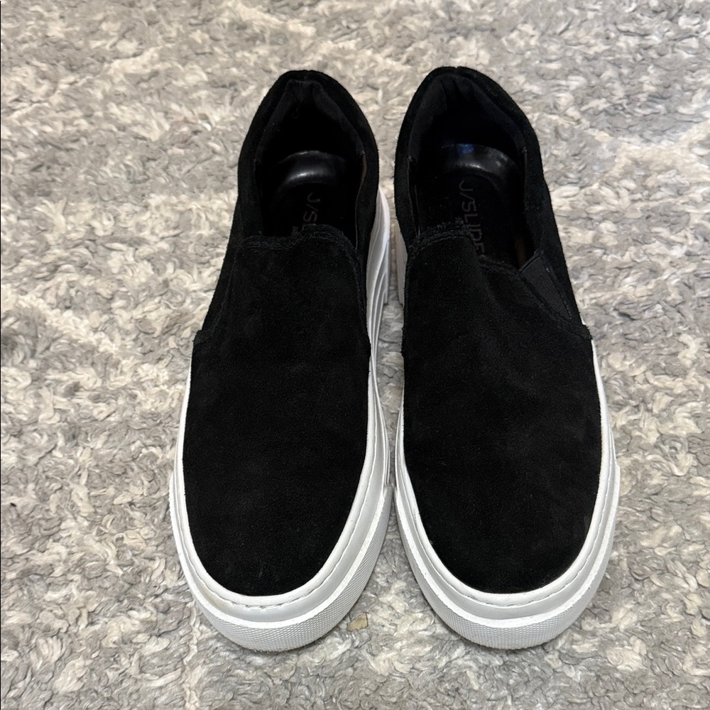 J Slides Black Suede Women's 8.5 Slip-On Flats